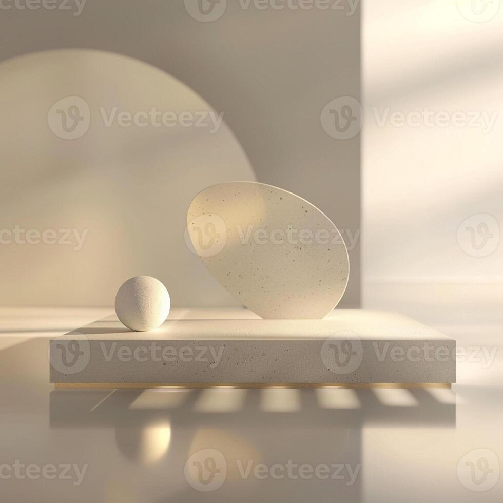 A white marble sculpture and a ball on a table photo