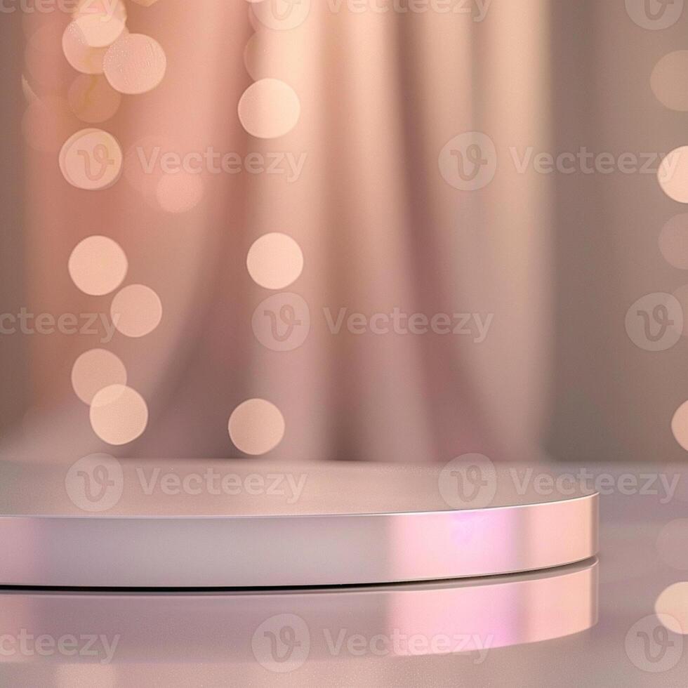 A white pedestal on a table with a light background photo