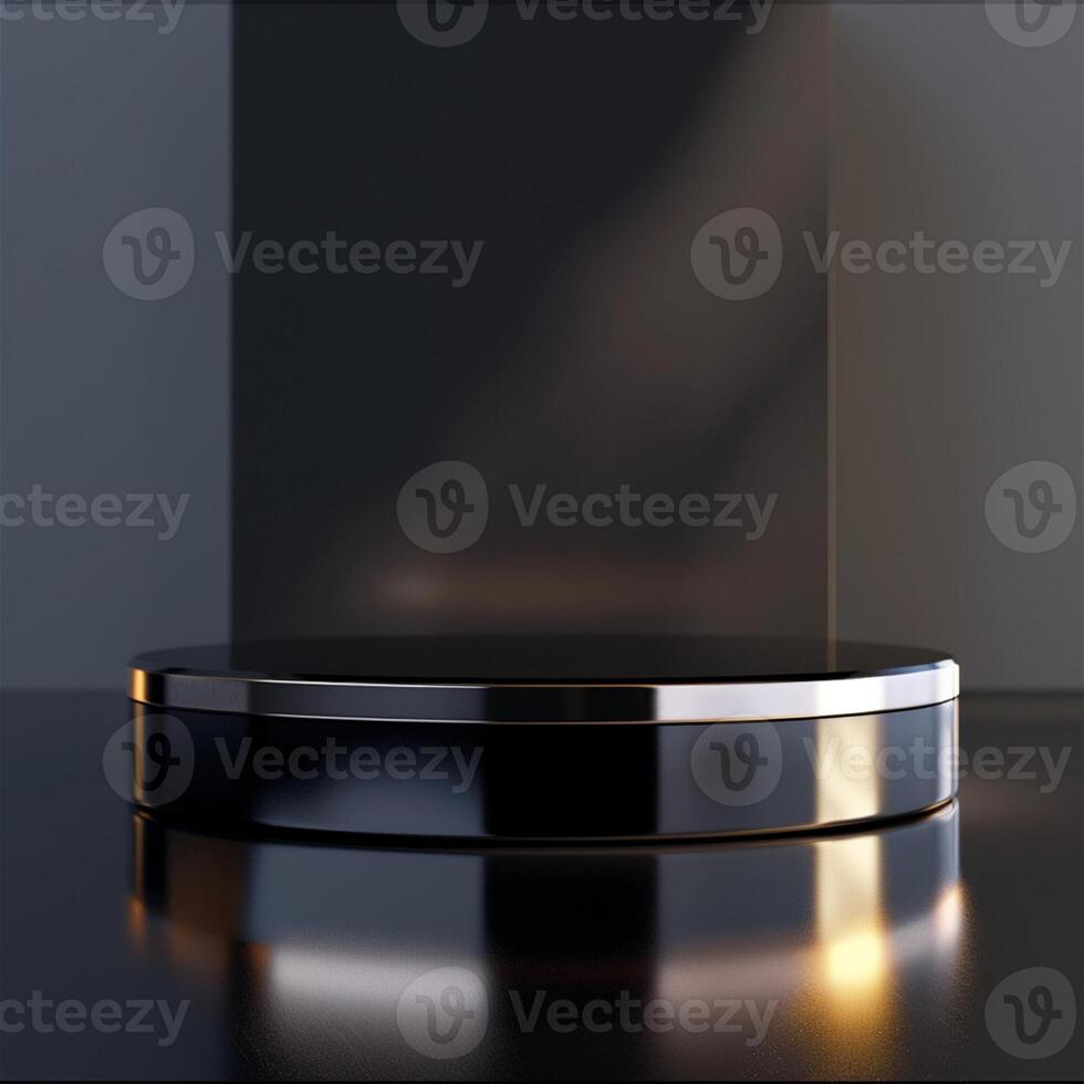 A black and silver round table with a light shining on it photo