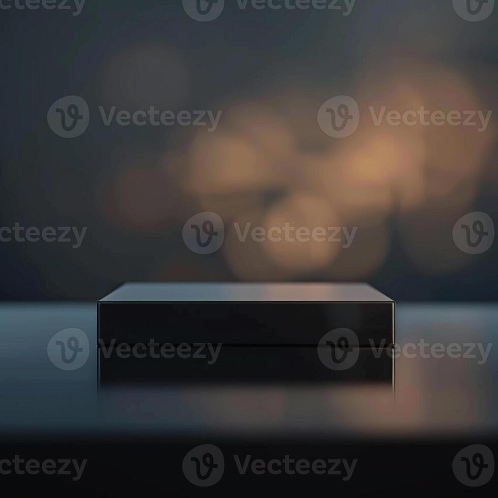 A black box sitting on a table with a blurred background photo
