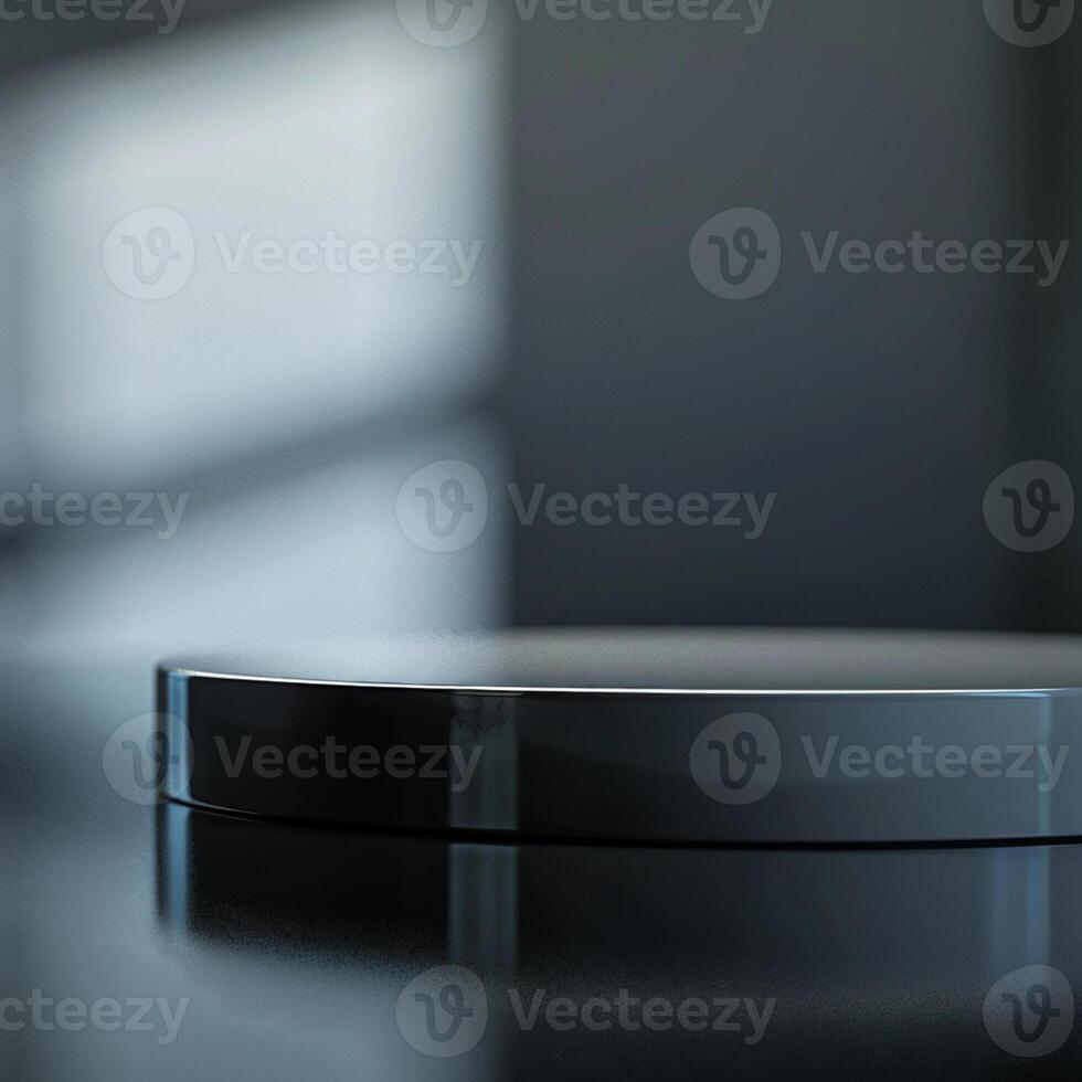 A black circular object sitting on top of a table photo