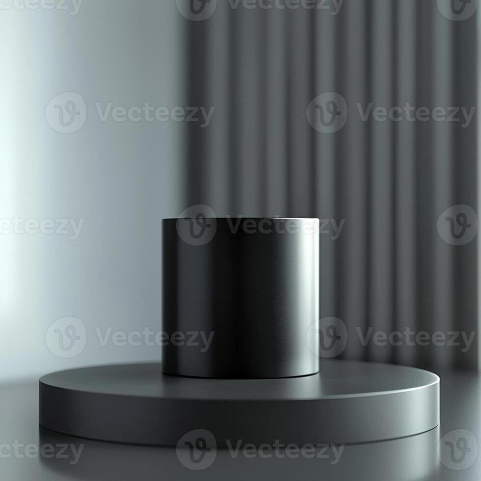 A black cylinder on a table in front of a window photo