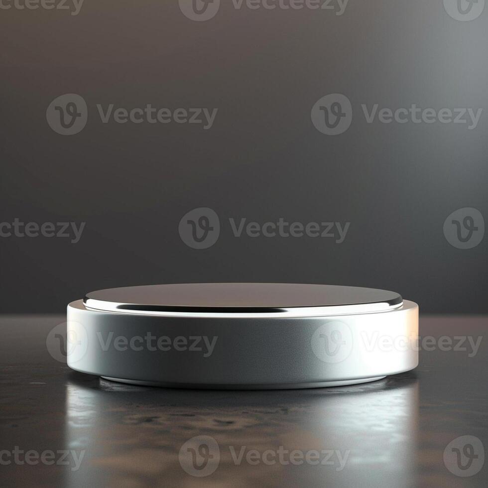 A silver object on a table with a black background photo