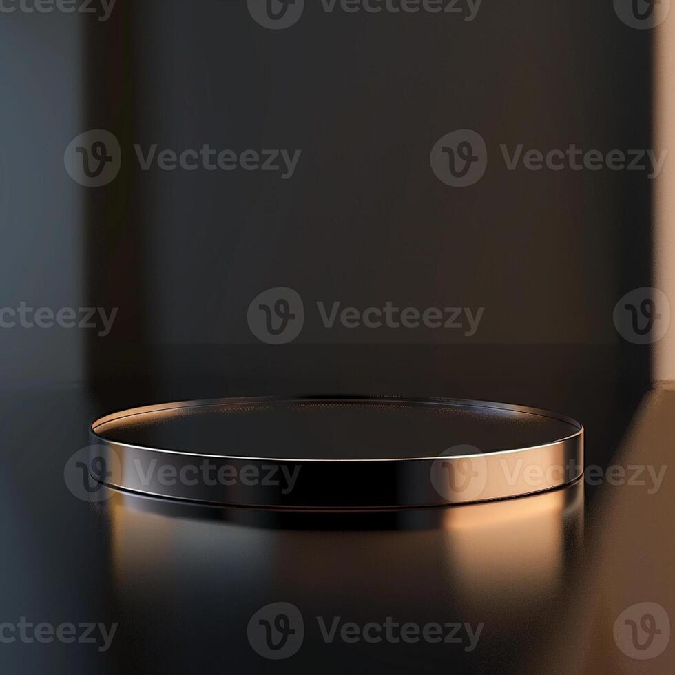 A black round table with a black surface photo