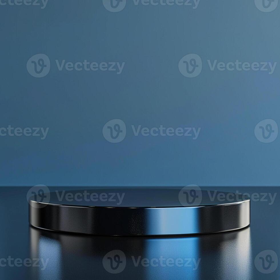 A black round table on a table with a blue background photo