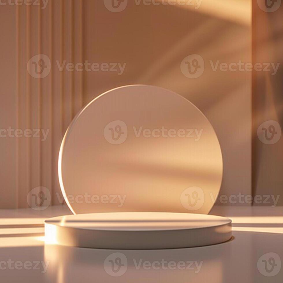 An empty podium in front of a wall with a light shining on it photo