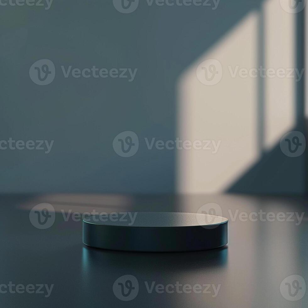 A black object sitting on a table in front of a window photo
