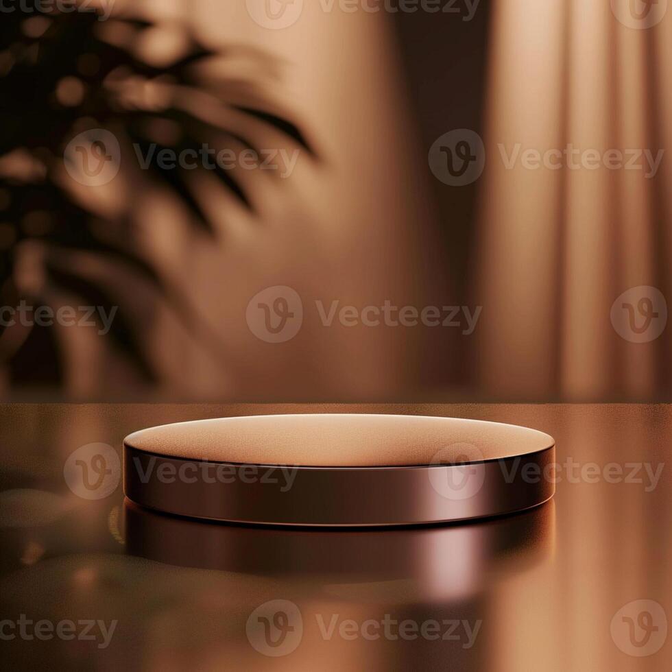 A round object on a table with a plant in the background photo