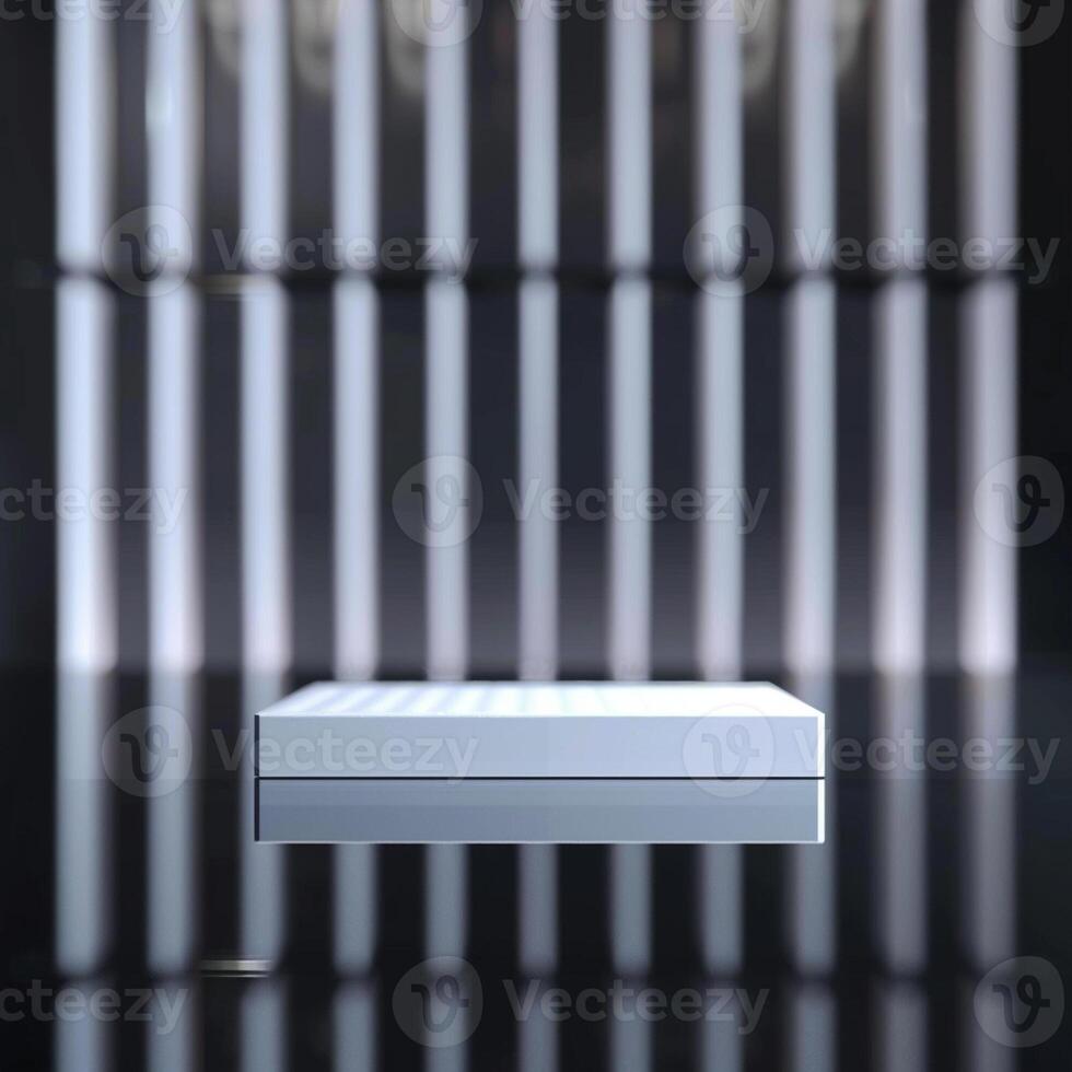 A white box sitting on a table in front of a window photo
