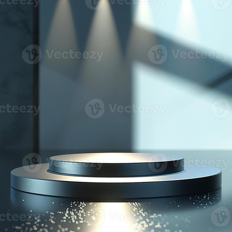 An empty podium with lights shining on it photo