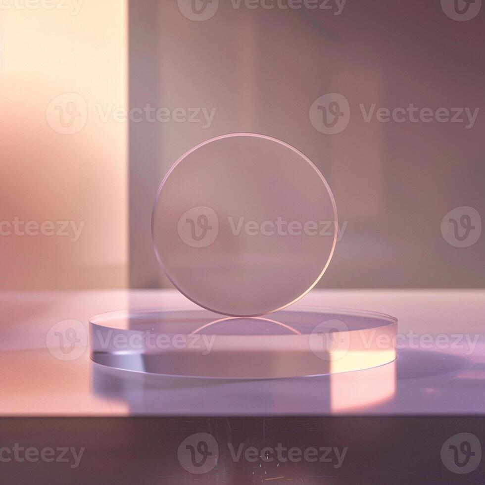 A glass table with a circular object on it photo