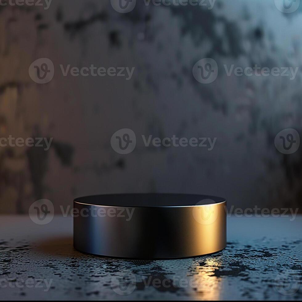 A black and gold round object sitting on a table photo