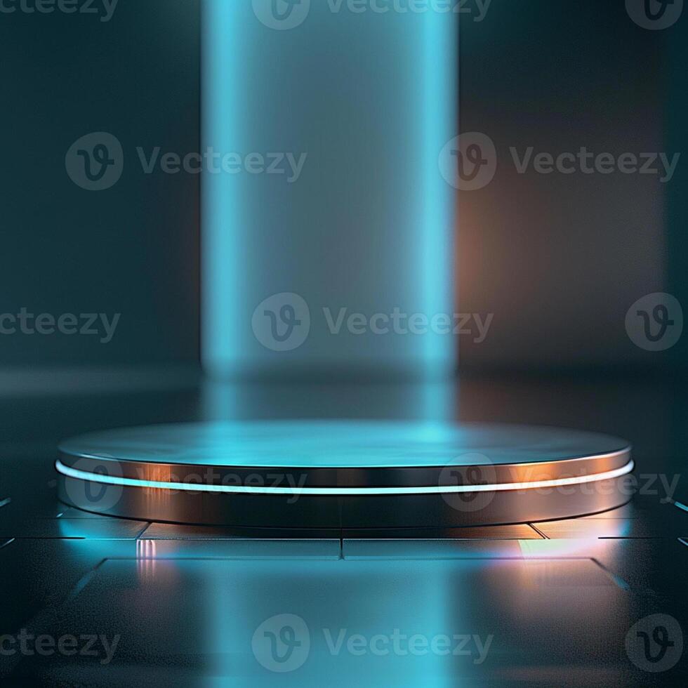 An empty podium with glowing lights photo