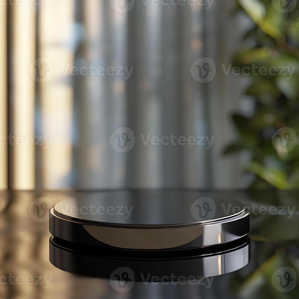 A black circular object sitting on a table photo