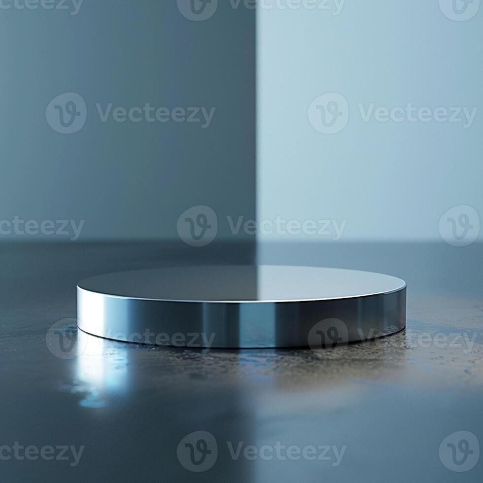 A round object sitting on a table in front of a wall photo