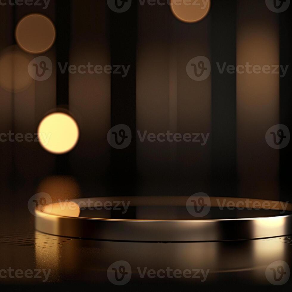 A gold ring on a table with lights in the background photo