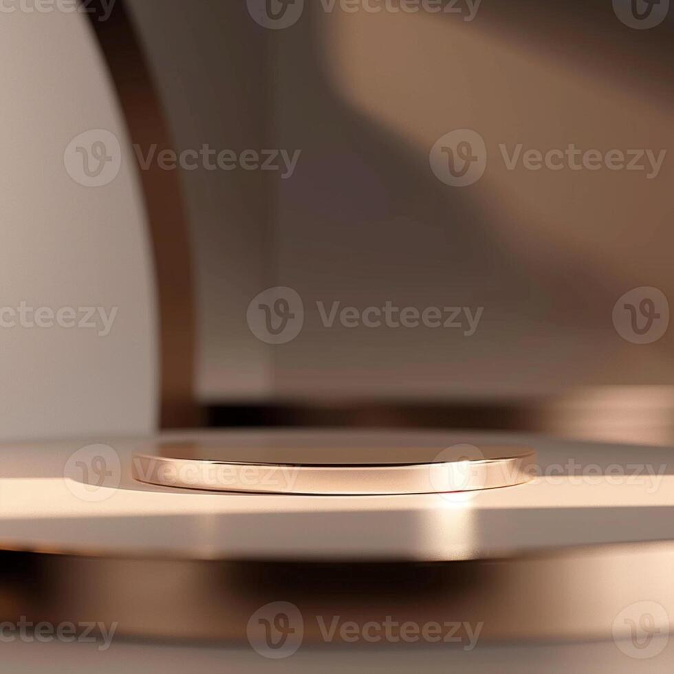 A round table with a white surface and a silver object photo
