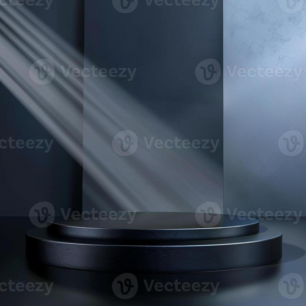 An empty podium with light coming from the wall photo