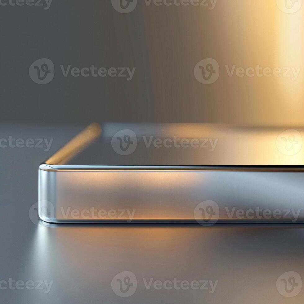 The back of a silver phone with a light shining on it photo