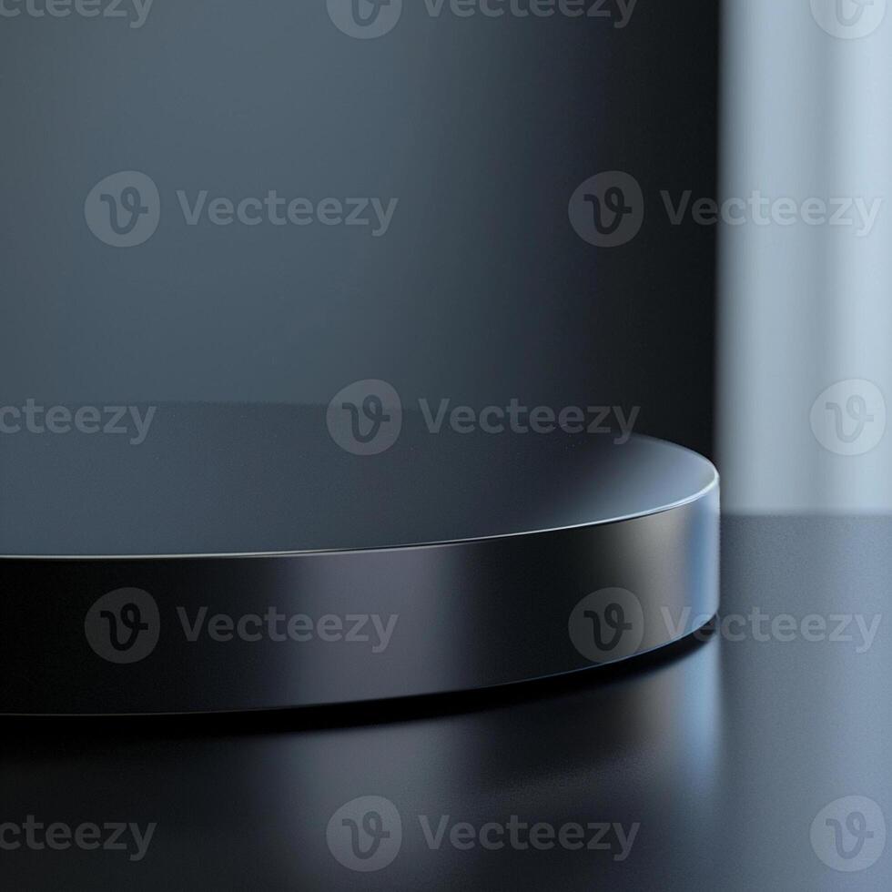 A black circular table on a table with a window photo
