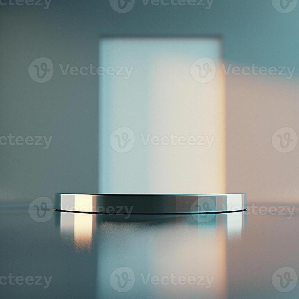 An empty round table in front of a door photo