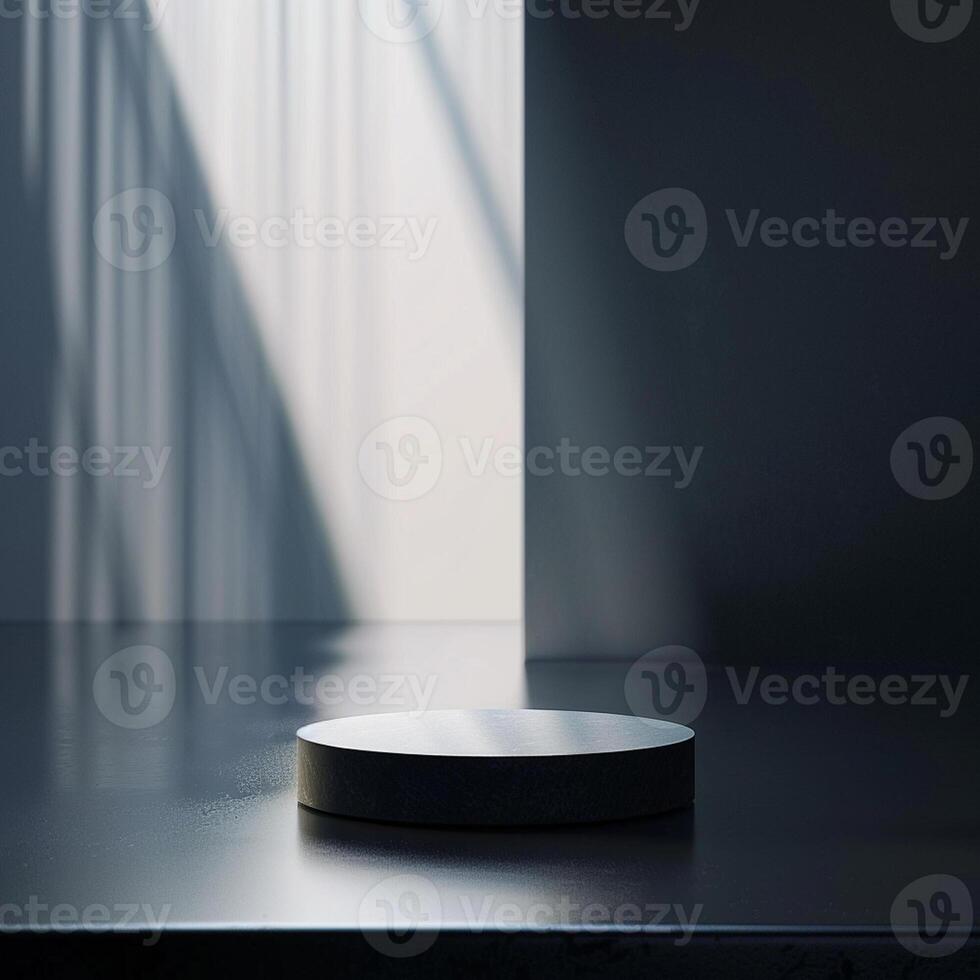 A white round object sitting on a table in front of a wall photo