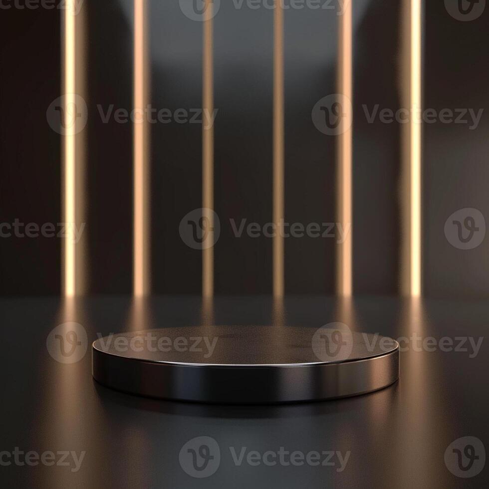 An empty black table with a light shining on it photo