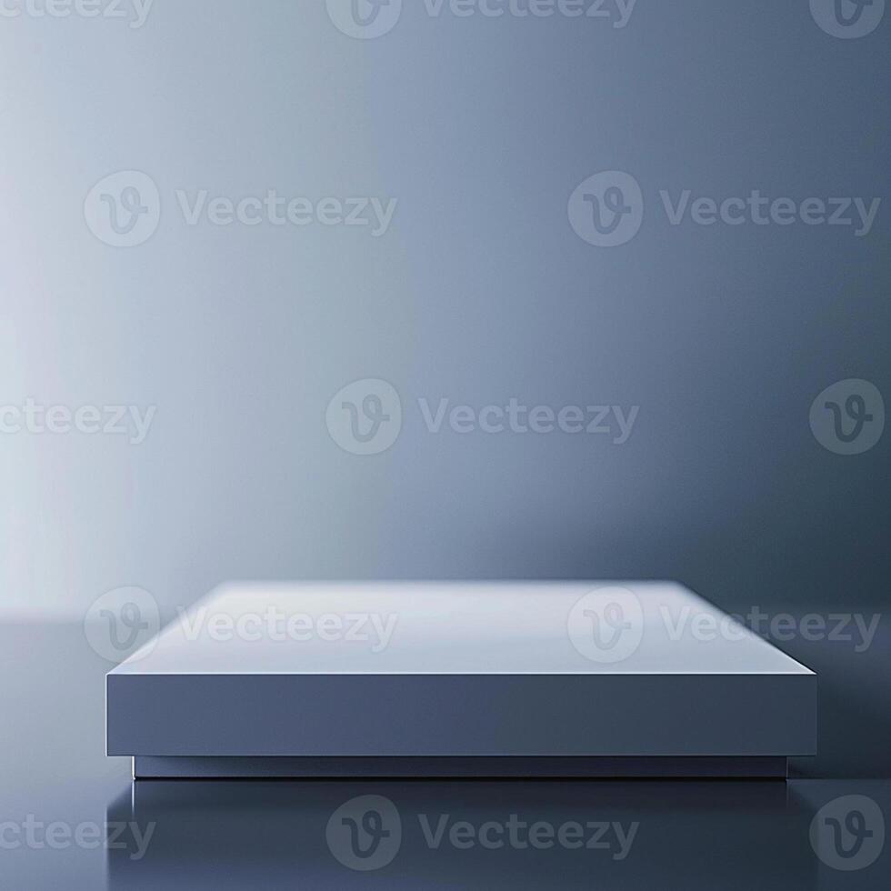A white box sitting on a table in front of a gray wall photo