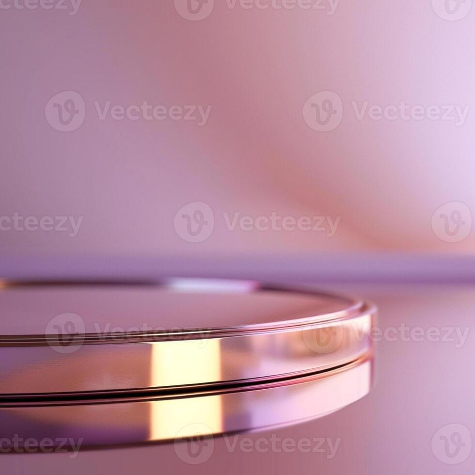 A round metal plate on a table with a purple background photo
