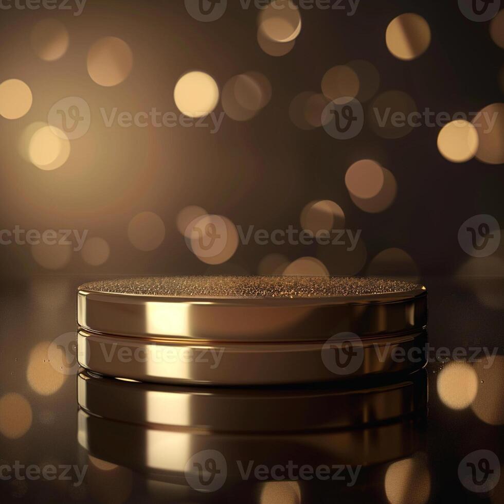 Golden round table with bokeh lights photo