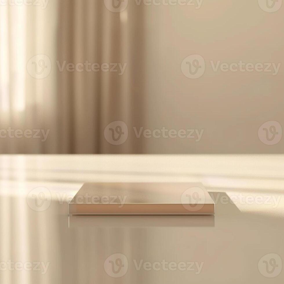 A square object sitting on a table in front of a window photo