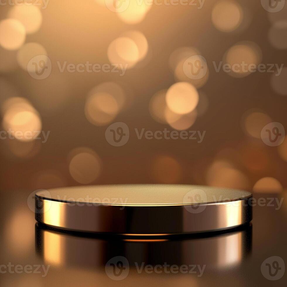 Golden round table with bokeh lights on the background photo