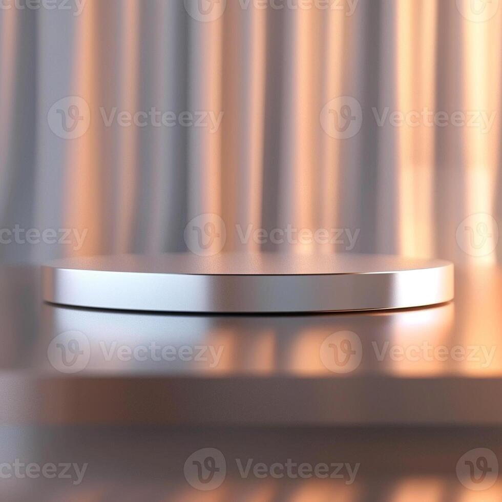 An empty round table on a table with a curtain photo