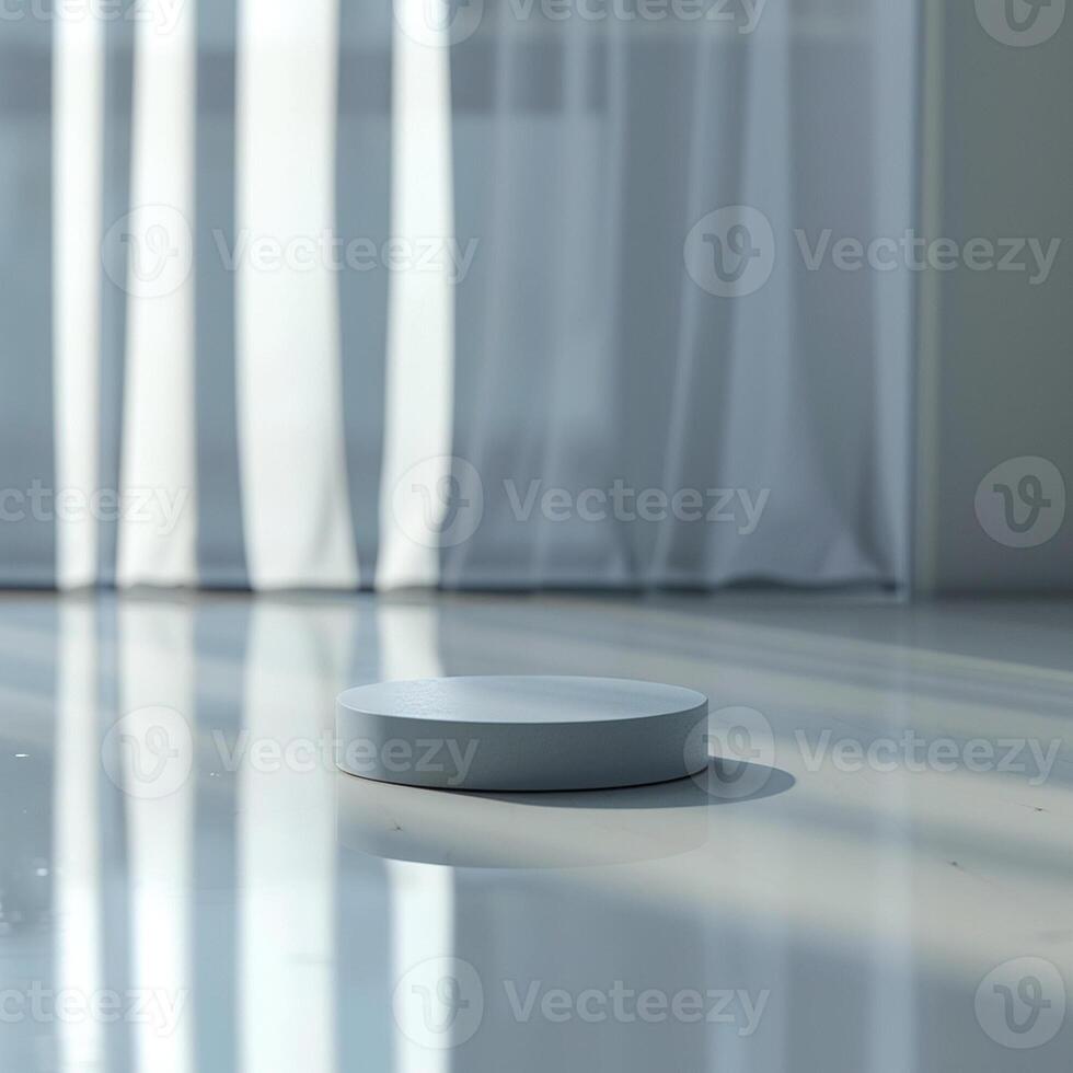 A white object sitting on a floor in front of a window photo