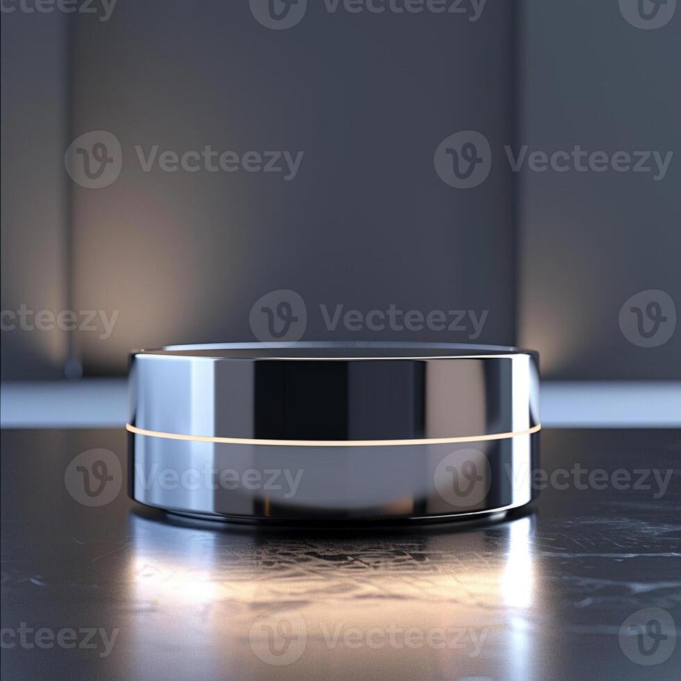 A black and white circular object on a table photo