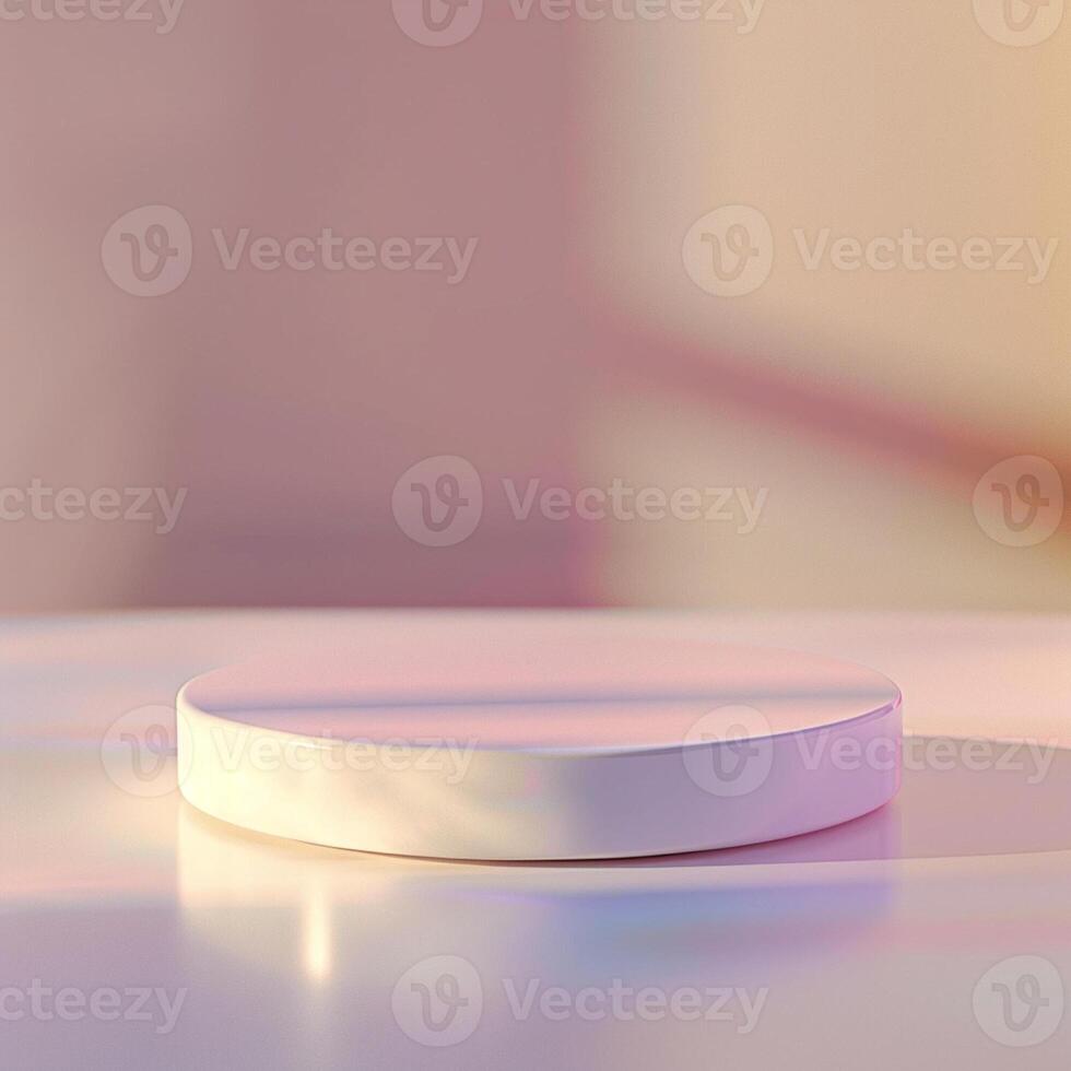 A white round object on a table with a pink background photo
