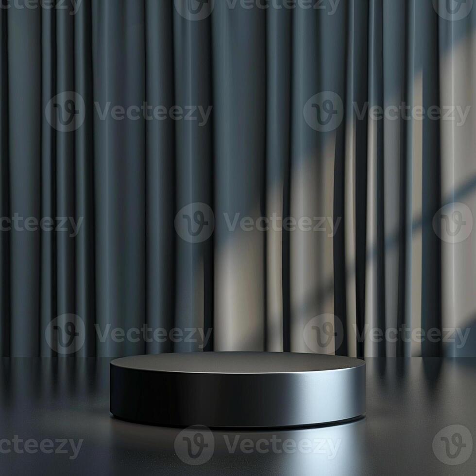 An empty podium in front of a curtain photo