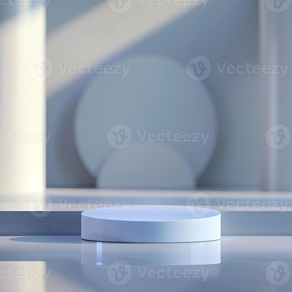 A white round object sitting on a table in front of a wall photo