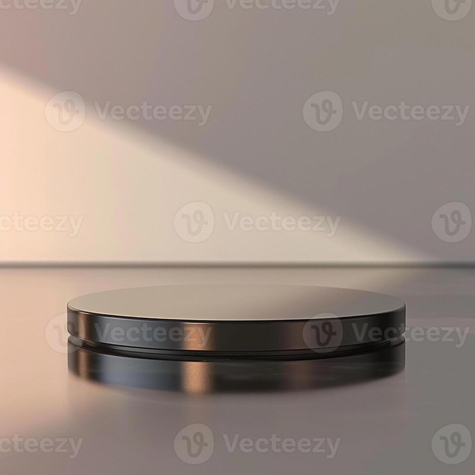 A black round table with a light shining on it photo