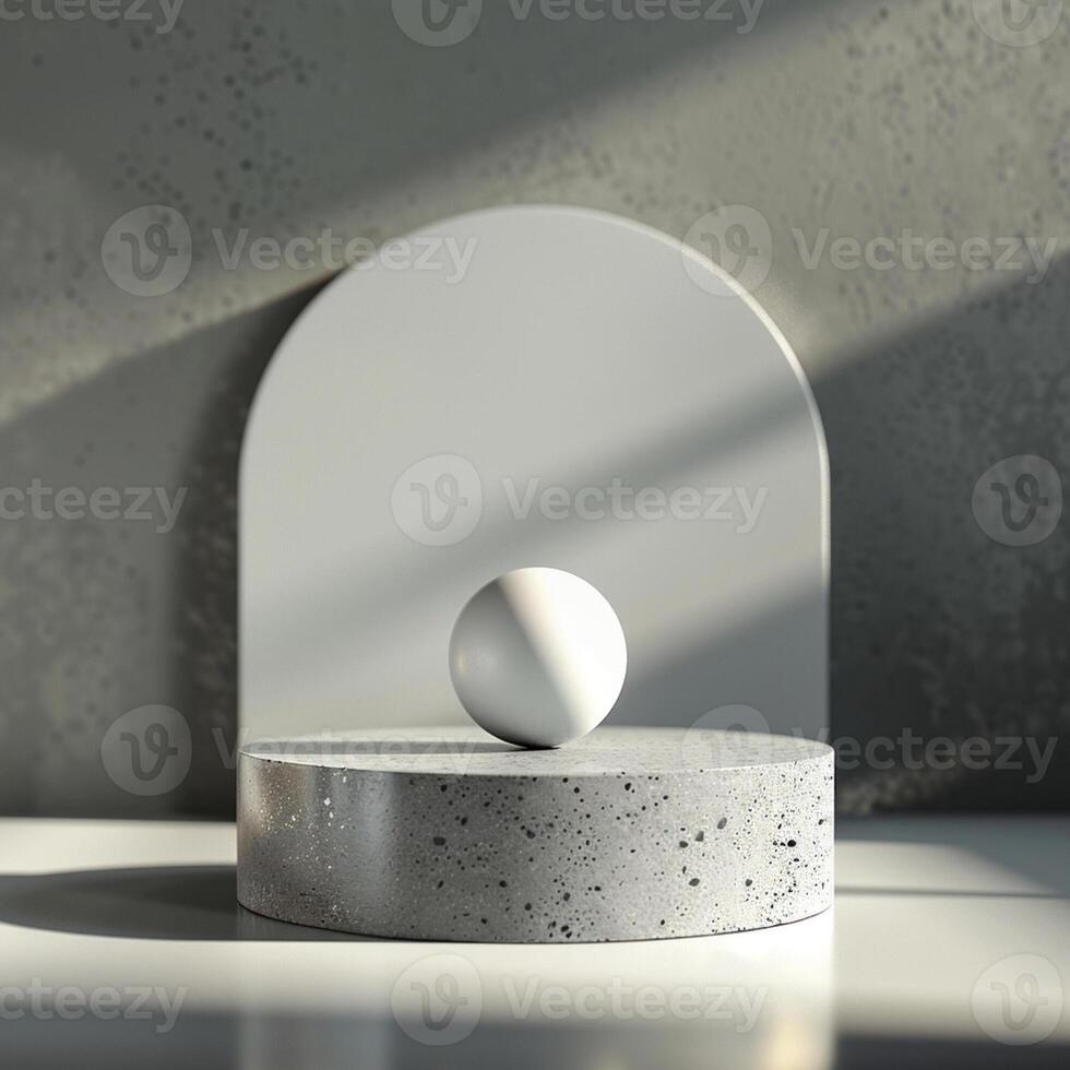 A white ball on top of a concrete block photo