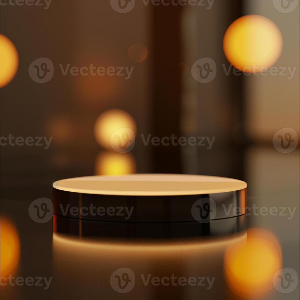 A round object on a table with lights in the background photo