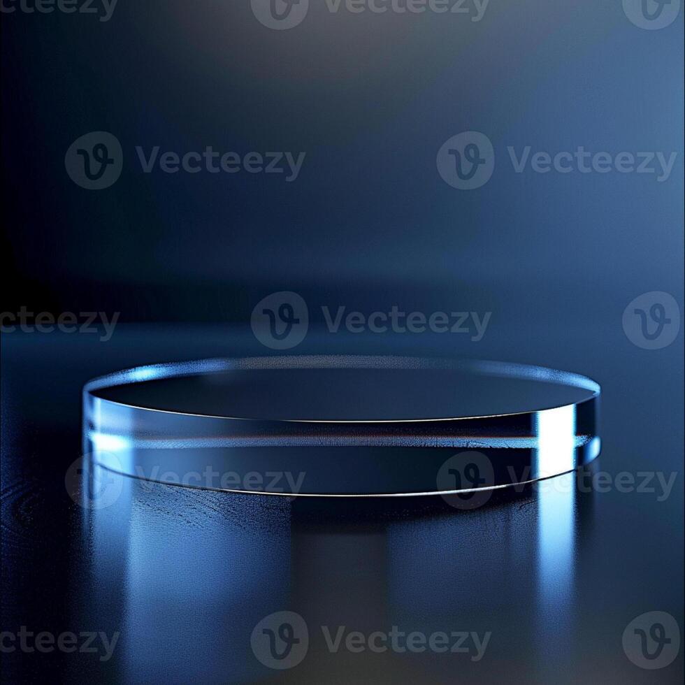 A glass ring on a table with a blue background photo