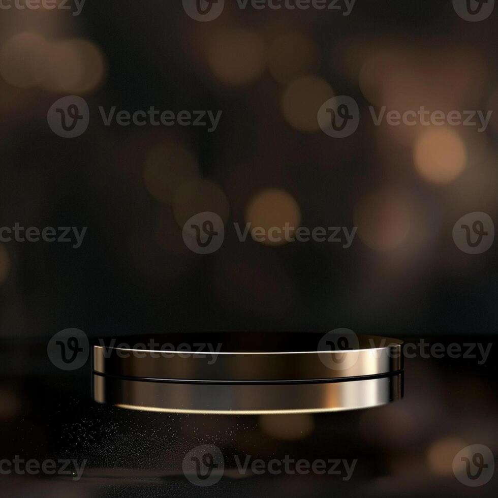 A black and gold table with a light shining on it photo