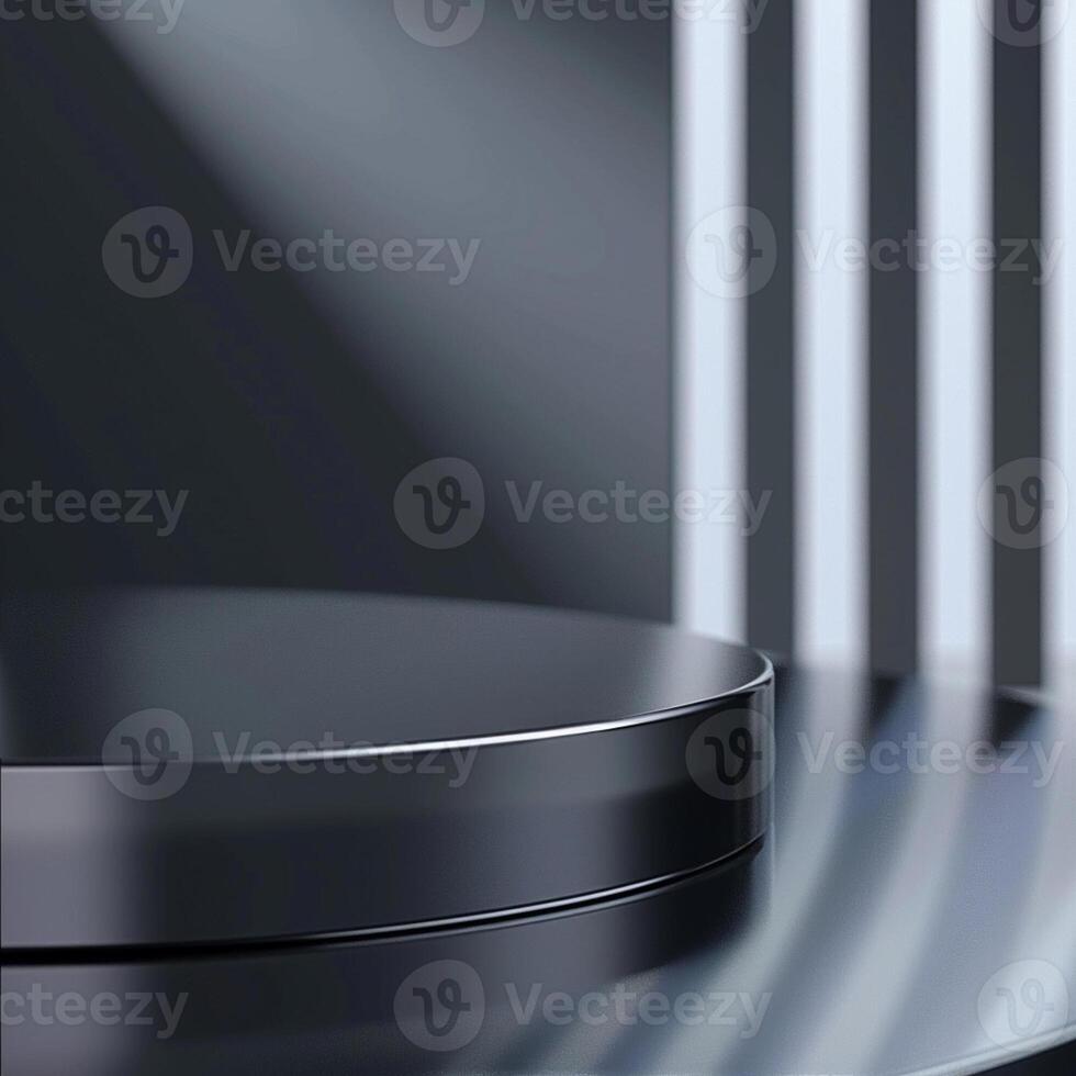A black metal table with a light shining on it photo