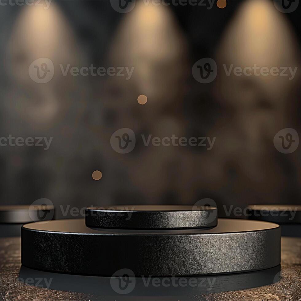 Three black pedestal stands on a dark background photo