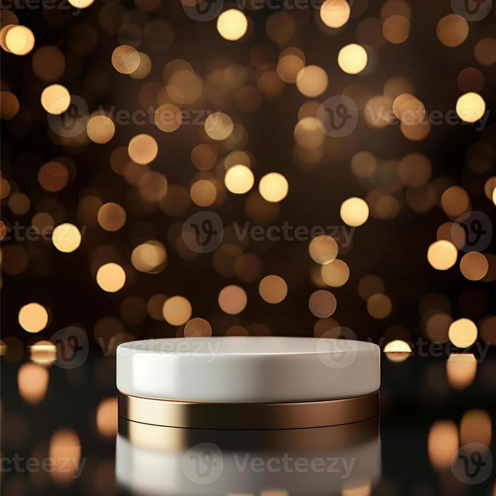 A white container with a gold lid on a table photo