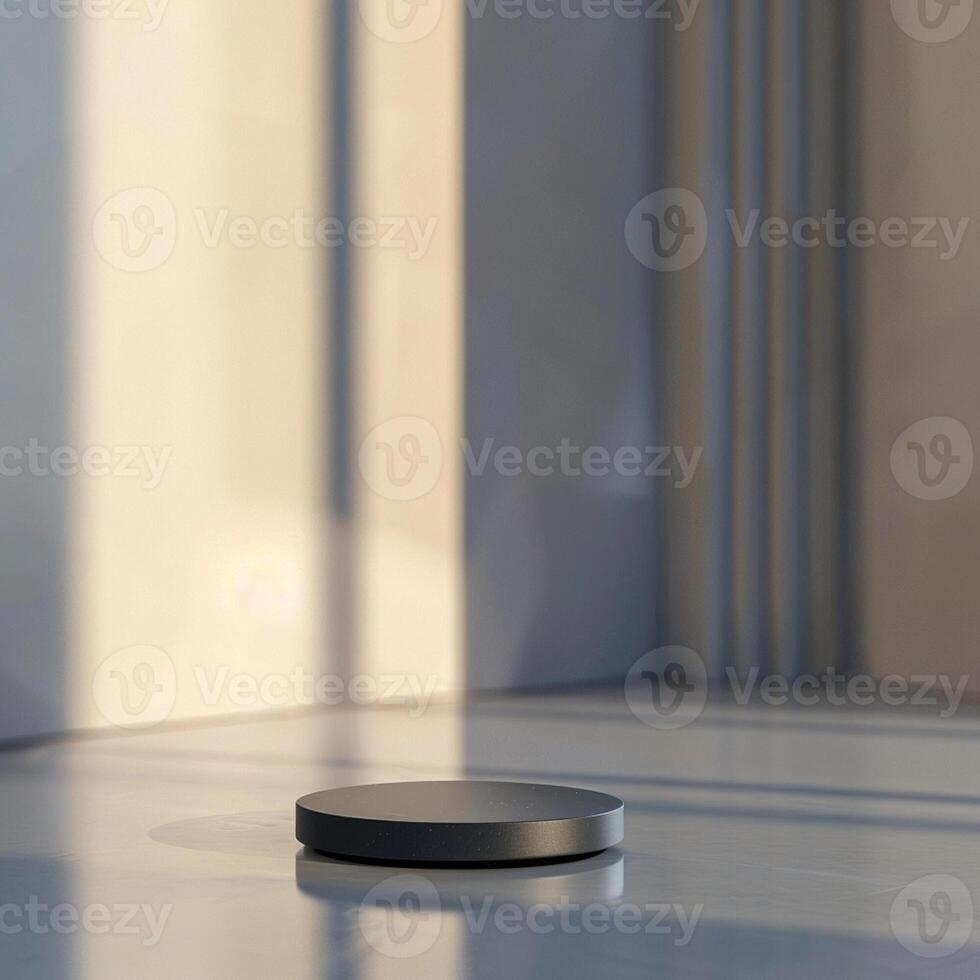 A black object sitting on a table in front of a window photo