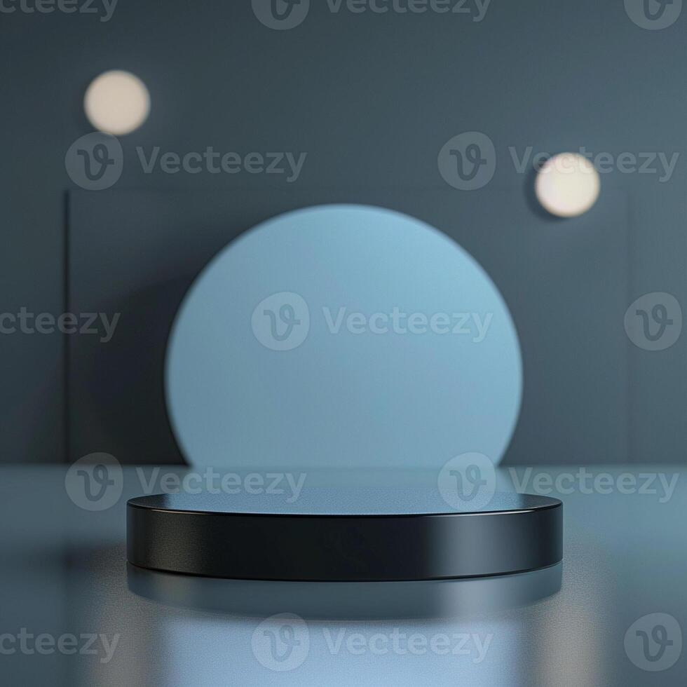 A black pedestal with a circular light on top photo