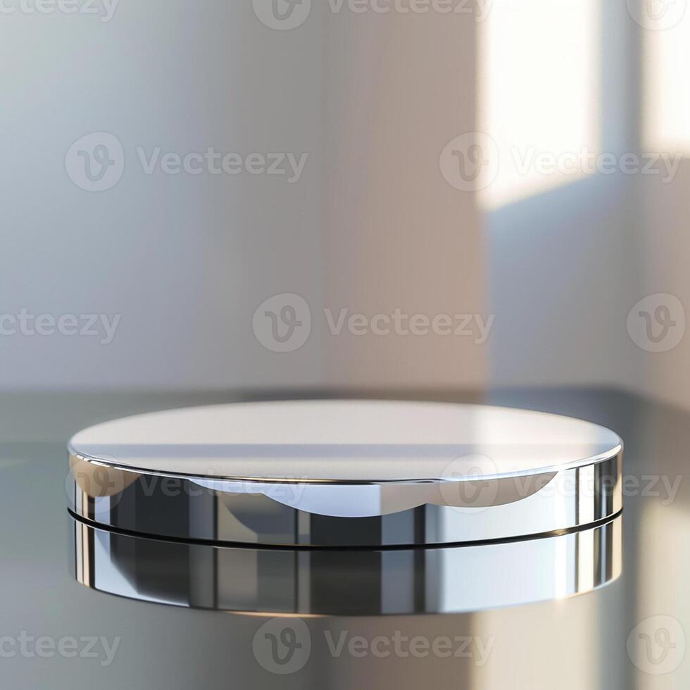 A round object on a table with a window in the background photo