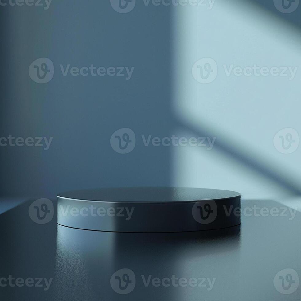 A black round table on a table in front of a window photo